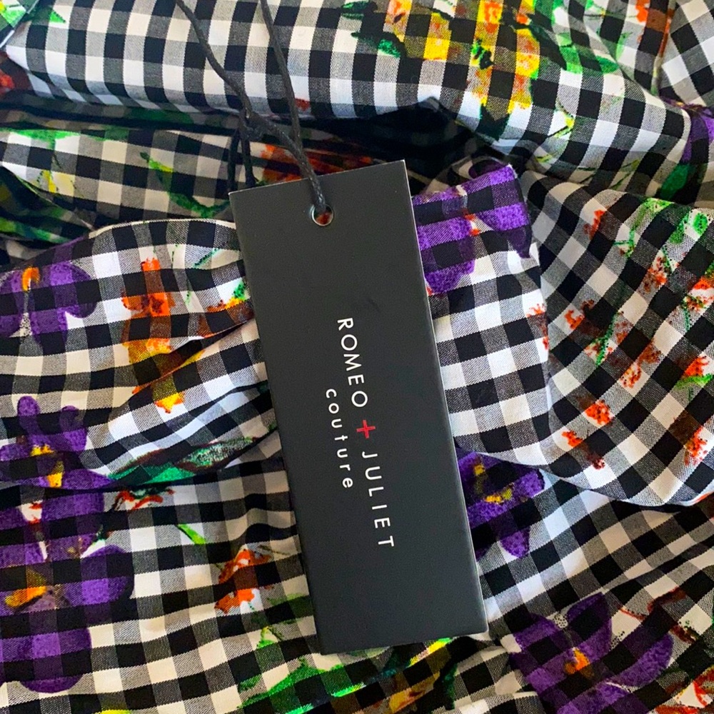 NWT Romeo + Juliet Med Black Gingham Floral Dress - Picture 3 of 7
